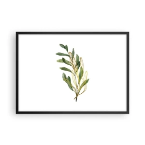 Poster in cornice nera - Ramo verde con foglie su sfondo bianco - 70x50cm - Tutto ciò che è buono - Decorazione murale moderna per soggiorno e camera da letto ARTTOR