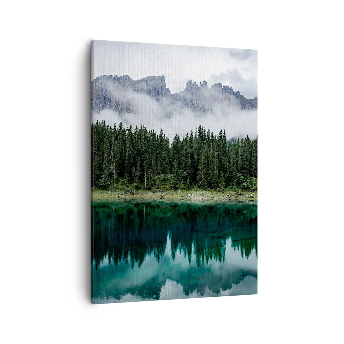 Quadro su tela - Stampe su Tela - Un paesaggio montano con una foresta e un lago che riflette il cielo - 50x70cm - Silenzio, non svegliamo l'acqua che dorme... - Decorazione murale moderna per soggiorno e camera da letto ARTTOR