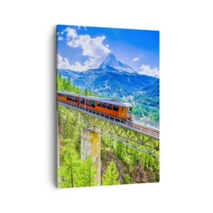 Quadro su tela - Stampe su Tela - Montagne russe su un ponte con vista su una cascata e sulle montagne - 50x70cm - Ferrovia alpina - Decorazione murale moderna per soggiorno e camera da letto ARTTOR