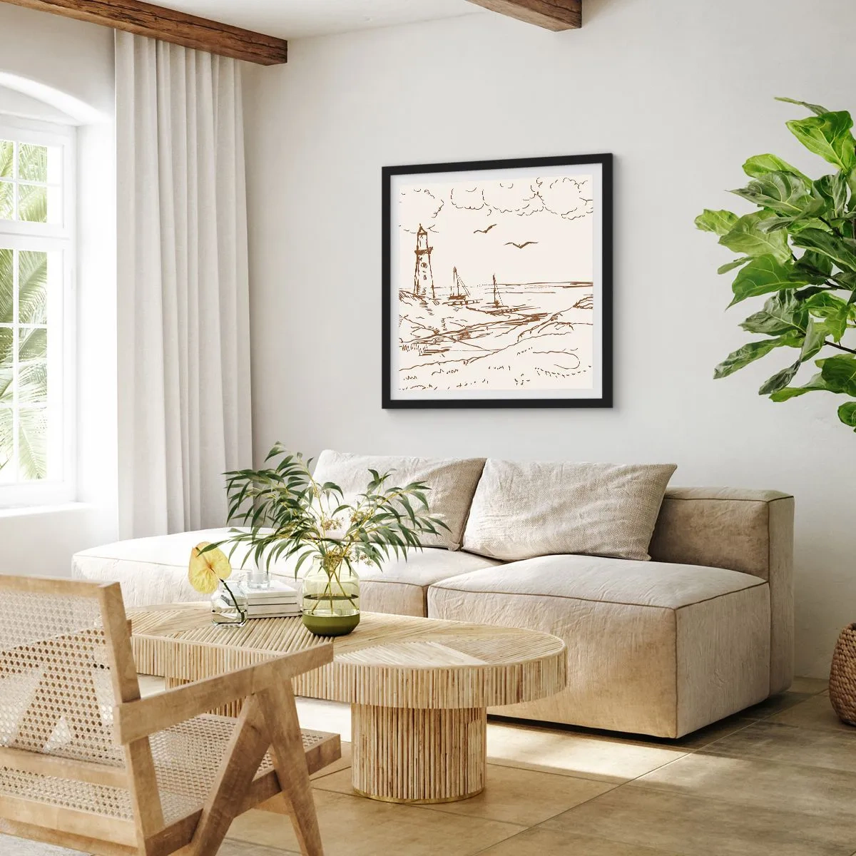 Poster in cornice nera - Schizzo dei ricordi d'estate - 60x60 cm