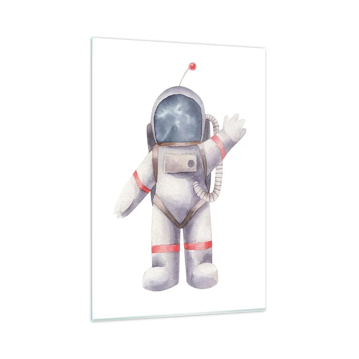 Quadro su vetro - Astronauta in stile acquerello su sfondo bianco - 80x120cm - Ci vediamo! - Decorazione murale moderna per soggiorno e camera da letto ARTTOR