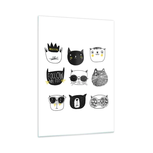 Quadro su vetro - Illustrazioni di adorabili gatti in stile minimalista - 50x70cm - Ognuno è diverso - Decorazione murale moderna per soggiorno e camera da letto ARTTOR