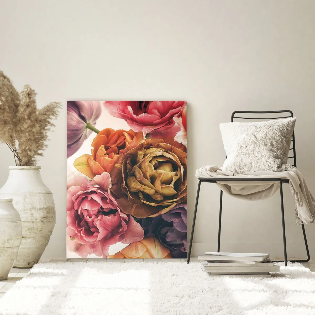 Quadro su vetro - Un mazzo di fiori vari dai colori intensi - 70x100cm - La festa della vita - Decorazione murale moderna per soggiorno e camera da letto ARTTOR