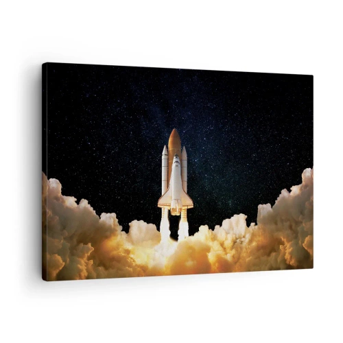Quadro su tela - Stampe su Tela - Un razzo spaziale che decolla contro il cielo stellato - 70x50cm - Ad astra! - Decorazione murale moderna per soggiorno e camera da letto ARTTOR