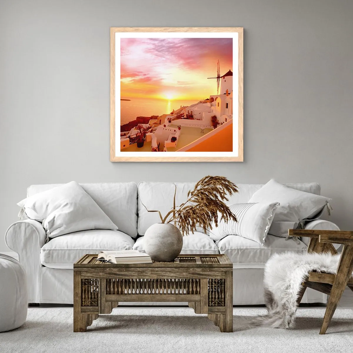 Poster in cornice rovere chiaro - Sciogliersi nel bianco e nell'oro - 60x60 cm