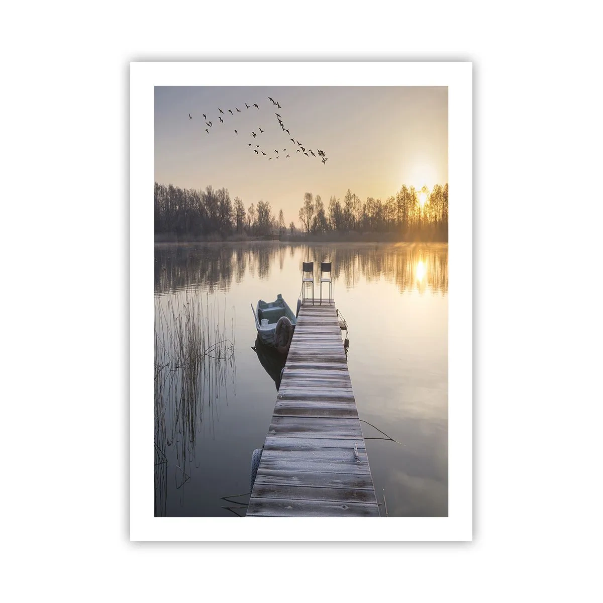 Poster - Molo sul lago all'alba - 50x70cm - Tornerò un giorno - Decorazione murale moderna per soggiorno e camera da letto ARTTOR
