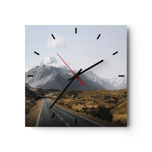 Orologio da parete - Orologio in Vetro - Una strada in montagna circondata da un paesaggio pittoresco - 30x30cm - Via verso il cuore dei monti - Decorazione murale moderna per soggiorno e camera da letto ARTTOR