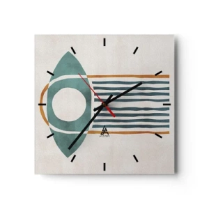 Orologio da parete - Orologio in Vetro - Motivo geometrico nei toni del verde e dell'arancione - 30x30cm - Segni e rituali - Decorazione murale moderna per soggiorno e camera da letto ARTTOR