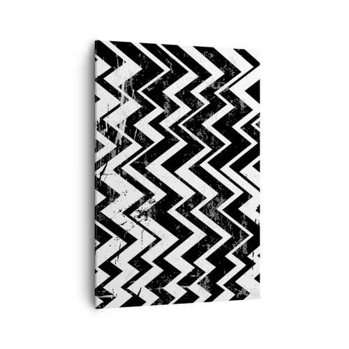 Quadro su tela - Stampe su Tela - Motivo a zigzag bianco e nero con abrasioni artistiche - 70x100cm - Zig-bianco, zag-nero - Decorazione murale moderna per soggiorno e camera da letto ARTTOR