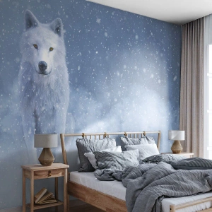 Fotomurale su misura Adesiva Deluxe Sticker - Nello spirito dell'inverno - lupo Bianco, Animali, Inverno