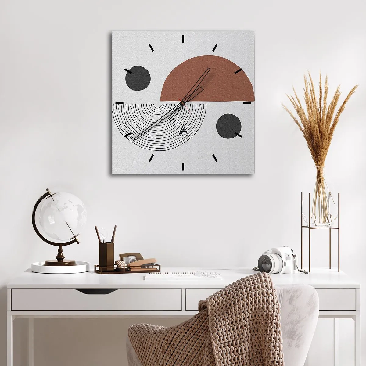Orologio da parete - Orologio in Vetro - Forme geometriche nelle tonalità del marrone e del nero - 30x30cm - La perfezione del cerchio - Decorazione murale moderna per soggiorno e camera da letto ARTTOR
