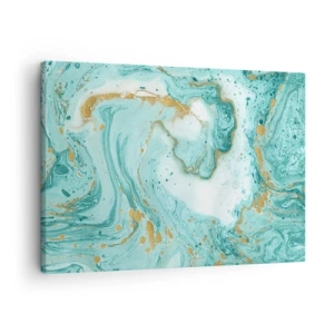 Quadro su tela - Stampe su Tela - Marmo turchese con accenti dorati in una composizione astratta - 70x50cm - La grande onda del periodo Edo - Decorazione murale moderna per soggiorno e camera da letto ARTTOR