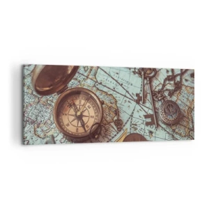 Quadro su tela - Stampe su Tela - Composizione con bussola, chiavi e una vecchia mappa in stile retrò - 120x50cm - Per il cercatore di avventure - Decorazione murale moderna per soggiorno e camera da letto ARTTOR