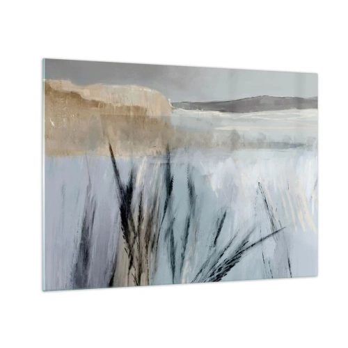 Quadro su vetro - Paesaggio invernale con erbe sullo sfondo di campi innevati - 70x50cm - Campi d'inverno - Decorazione murale moderna per soggiorno e camera da letto ARTTOR