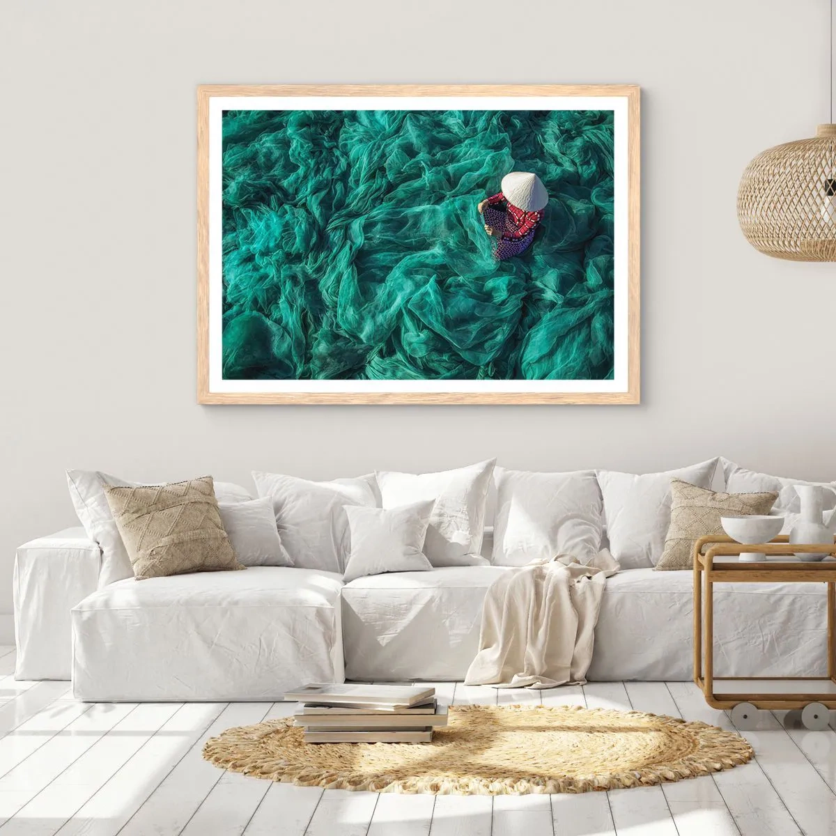 Poster in cornice rovere chiaro - Nel mare di reti - 100x70 cm