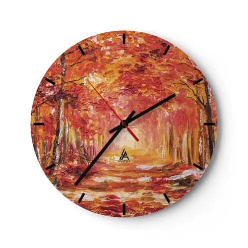 Orologio da parete - Orologio in Vetro - Foresta autunnale nelle calde tonalità del rosso e dell'arancione - 30x30cm - Foresta di rame - Decorazione murale moderna per soggiorno, cucina e camera da letto ARTTOR