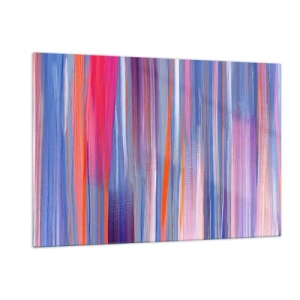 Quadro su vetro - Striature verticali colorate nelle tonalità del rosa, viola e blu - 120x80cm - Ascensione arcobaleno - Decorazione murale moderna per soggiorno e camera da letto ARTTOR