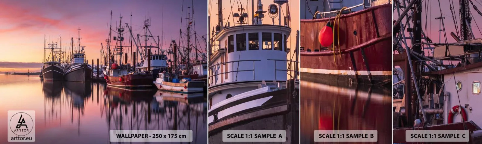 Campione Di Fotomurale Standard Eco - Prima del giorno successivo - Porto dei Pescatori, Barche, Pesca - 100x30 cm