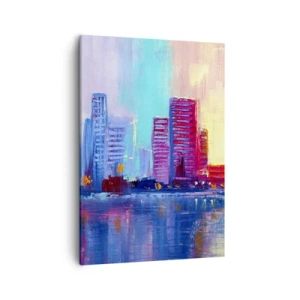 Quadro su tela - Stampe su Tela - Un panorama colorato della città in stile acquerello - 50x70cm - Immerse nei colori - Decorazione murale moderna per soggiorno e camera da letto ARTTOR
