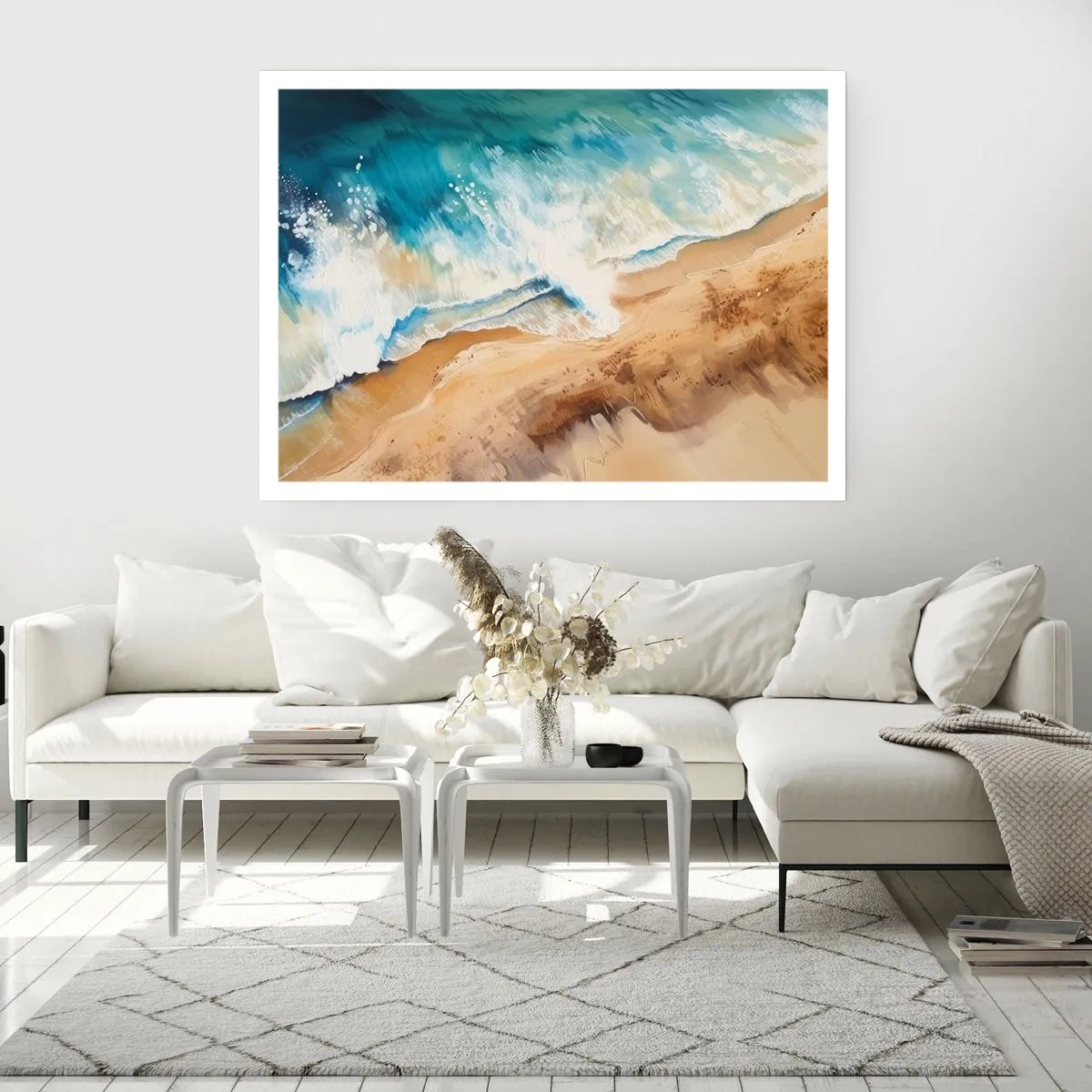 Poster - Un'onda del mare che si infrange contro la riva sabbiosa - 100x70cm - L'onda che ritorna - Decorazione murale moderna per soggiorno e camera da letto ARTTOR
