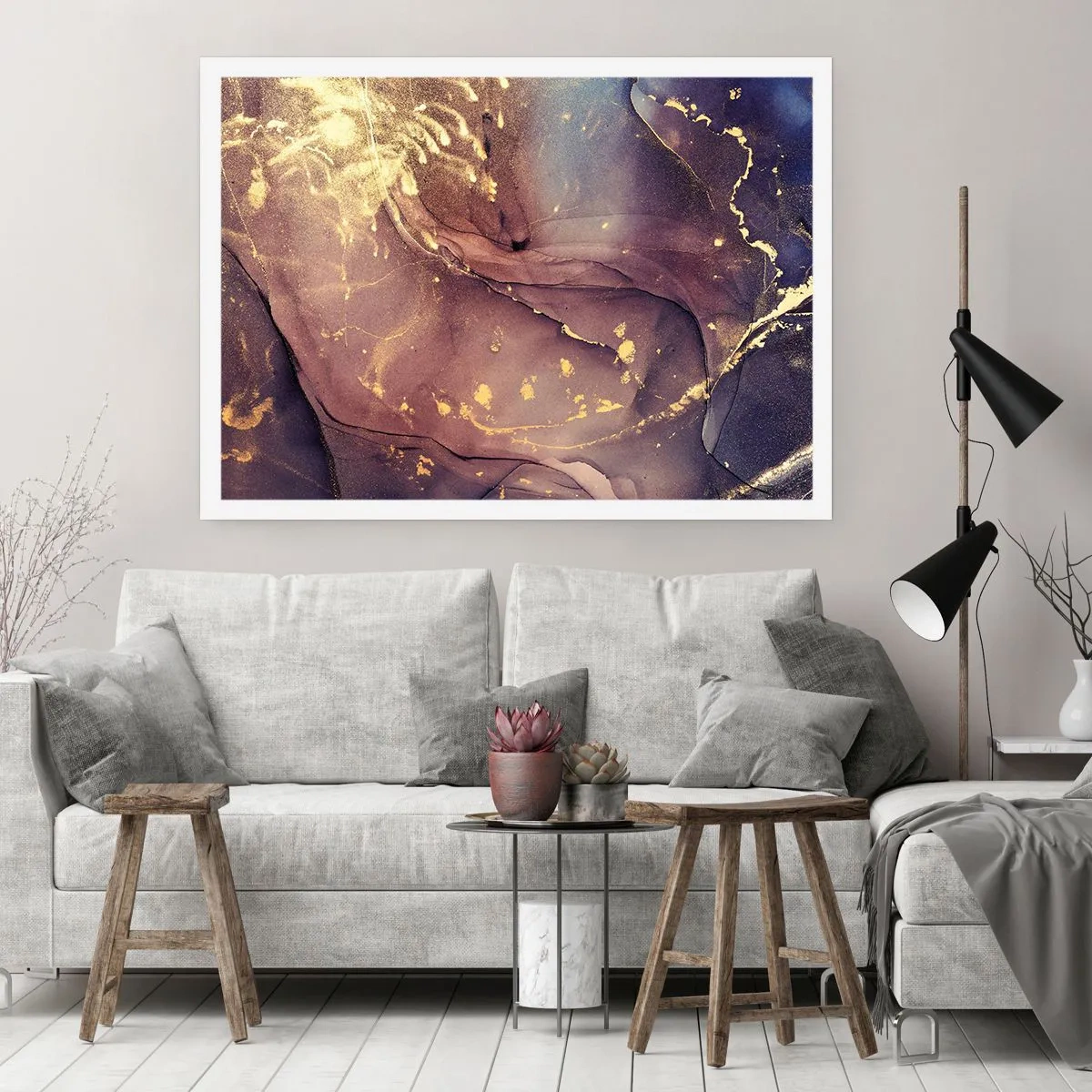 Poster - Composizione astratta con sfumature di oro e viola - 100x70cm - Materia e spirito - Decorazione murale moderna per soggiorno e camera da letto ARTTOR