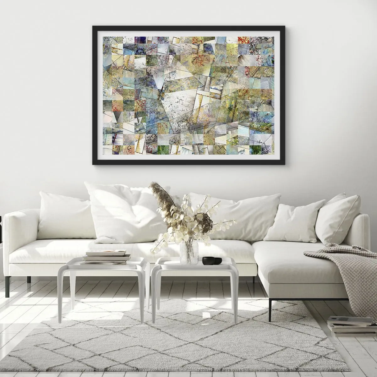 Poster in cornice nera - Astrazione colorata con forme e linee geometriche - 70x50cm - Rimpasto geometrico - Decorazione murale moderna per soggiorno e camera da letto ARTTOR