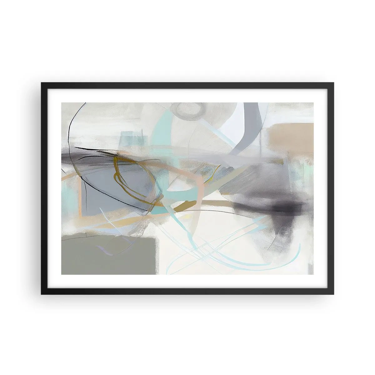 Poster in cornice nera - Astrazione pastello con linee delicate - 70x50cm - Astrazione nebulosa - Decorazione murale moderna per soggiorno e camera da letto ARTTOR