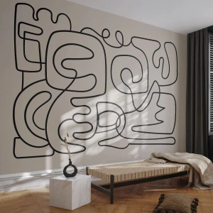 Fotomurali Premium Canvas - Motivo astratto di linee nere su sfondo chiaro - 100x70cm - Segui il percorso - Decorazione murale moderna per soggiorno e camera da letto ARTTOR