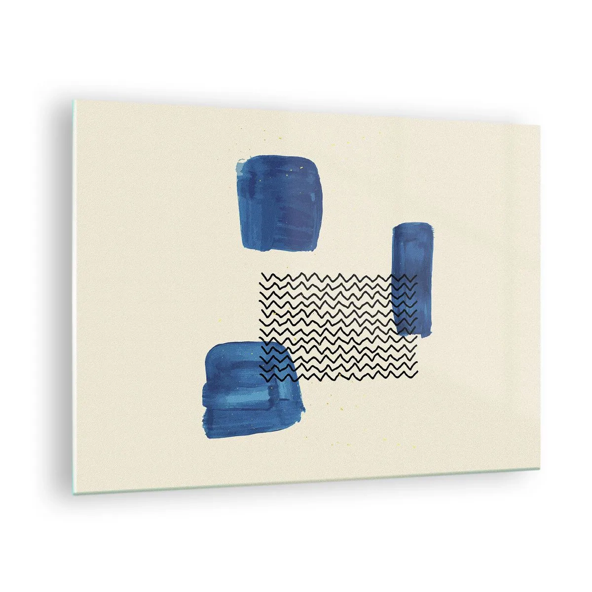 Quadro su vetro - Astrazione moderna con accenti blu - 70x50cm - Quartetto astratto - Decorazione murale moderna per soggiorno e camera da letto ARTTOR