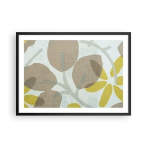 Poster in cornice nera - Foglie astratte nei toni del beige e del giallo - 70x50cm - Composizione sotto al sole - Decorazione murale moderna per soggiorno e camera da letto ARTTOR