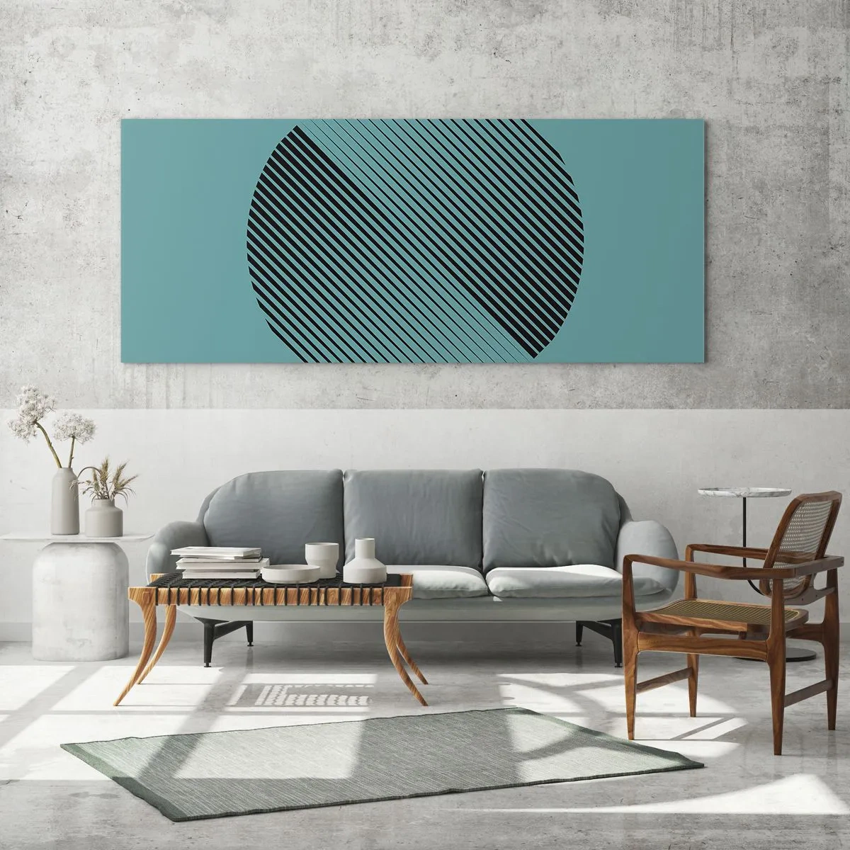 Quadro su vetro - Cerchio: variazione geometrica - 100x40 cm