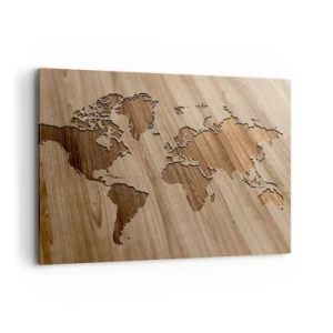 Quadro su tela - Stampe su Tela - Una mappa del mondo ritagliata su una superficie di legno - 100x70cm - Il mondo servito a tavola - Decorazione murale moderna per soggiorno e camera da letto ARTTOR