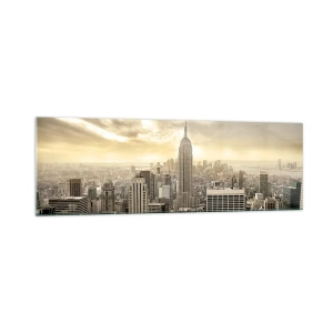 Quadro su vetro - Panorama della città con vista sull'Empire State Building - 160x50cm - New York in grigio - Decorazione murale moderna per soggiorno e camera da letto ARTTOR
