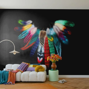 Fotomurali Premium Canvas - Collana indiana - Piuma di uccello, Boho, Grafica - 150x105 cm