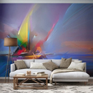 Fotomurali Premium Sand - Barca a vela astratta in mare al tramonto - 100x70cm - Eliche come un uccello - Decorazione murale moderna per soggiorno e camera da letto ARTTOR