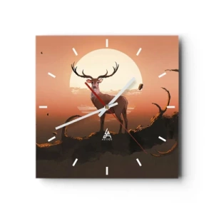 Orologio da parete - Orologio in Vetro - Un cervo sullo sfondo del sole al tramonto e di un paesaggio surreale - 30x30cm - Questa notte è diversa dalle altre - Decorazione murale moderna per soggiorno e camera da letto ARTTOR