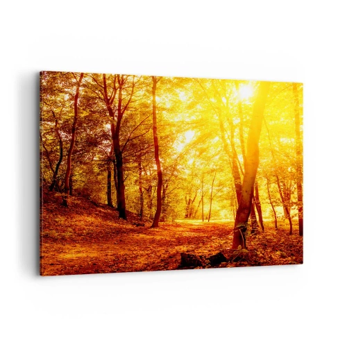 Quadro su tela - Stampe su Tela - Radura autunnale alla luce dorata del sole con un sentiero nel bosco - 100x70cm - Verso la radura dorata - Decorazione murale moderna per soggiorno e camera da letto ARTTOR