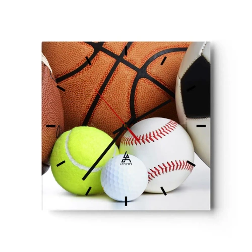 Orologio da parete - Orologio in Vetro - Palloni di varie discipline sportive - 30x30cm - La palla ci unisce! - Decorazione murale moderna per soggiorno e camera da letto ARTTOR