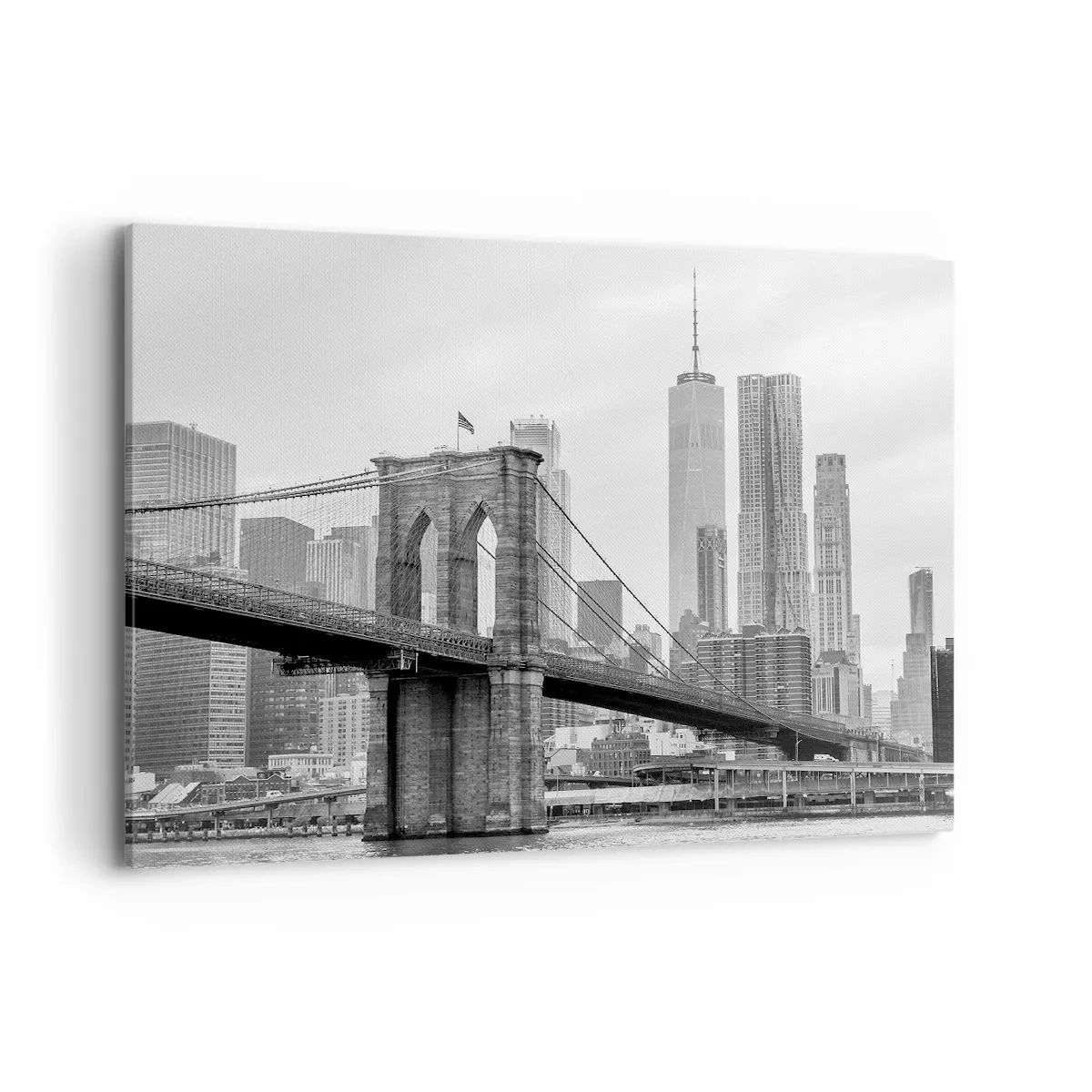 Quadro su tela - Stampe su Tela - Ponte di Brooklyn con i grattacieli di New York sullo sfondo - 100x70cm - Atmosfera di New York - Decorazione murale moderna per soggiorno e camera da letto ARTTOR