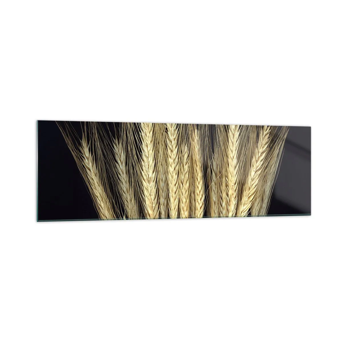 Quadro su vetro - Spighe di grano su sfondo nero in stile rustico - 160x50cm - Magia rustica - Decorazione murale moderna per soggiorno e camera da letto ARTTOR