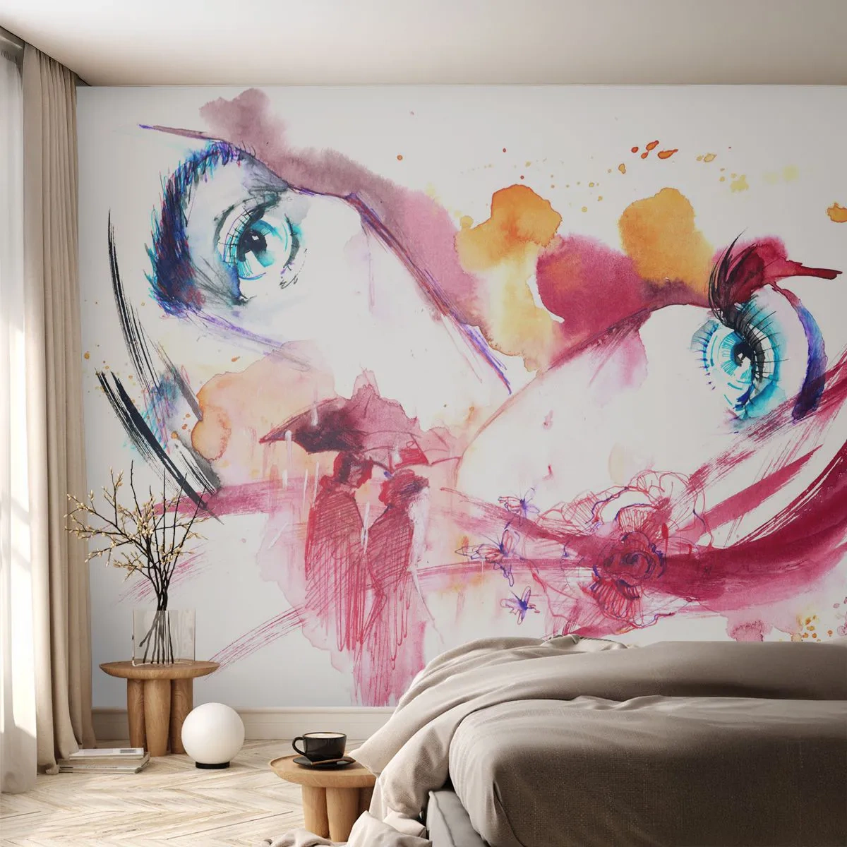 Fotomurali Premium Sand - Insieme il mondo fiorisce - Astrazione, Volto di donna, Occhi femminili - 150x105 cm