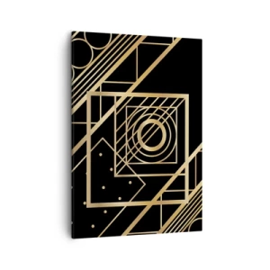 Quadro su tela - Stampe su Tela - Motivi geometrici dorati su sfondo nero - 50x70cm - Geometria dorata - Decorazione murale moderna per soggiorno e camera da letto ARTTOR