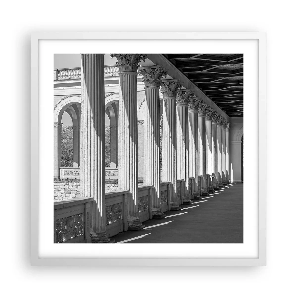 Poster in cornice bianca - Portico soleggiato - 50x50 cm
