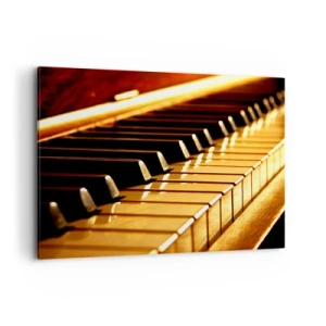 Quadro su tela - Stampe su Tela - Tastiera di pianoforte illuminata da luce dorata - 100x70cm - Possibilità illimitate - Decorazione murale moderna per soggiorno e camera da letto ARTTOR