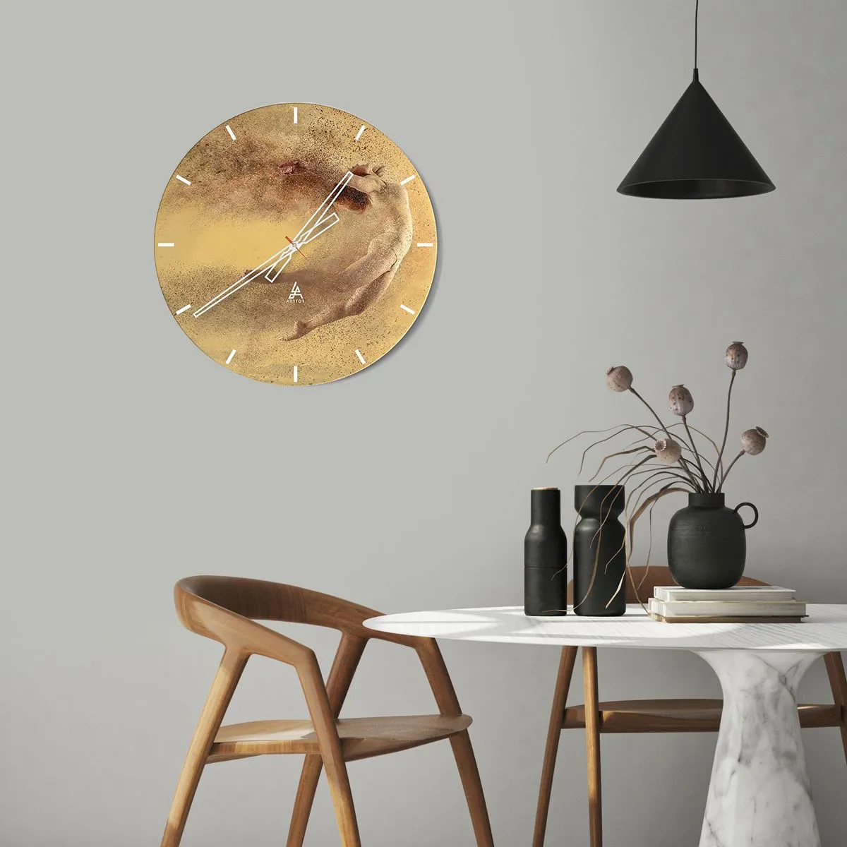 Orologio da parete - Orologio in Vetro - Ballerina in tonalità oro con effetto polvere in movimento - 30x30cm - Nell'estasi della danza - Decorazione murale moderna per soggiorno, cucina e camera da letto ARTTOR