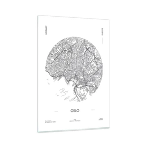 Quadro su vetro - Una mappa di Oslo in stile minimalista in bianco e nero. - 80x120cm - Anatomia di Oslo - Decorazione murale moderna per soggiorno e camera da letto ARTTOR