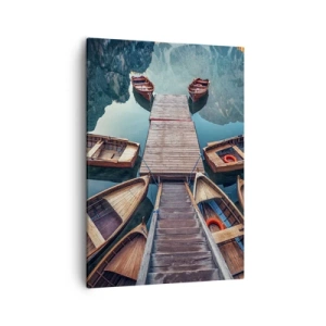 Quadro su tela - Stampe su Tela - Barche di legno su un molo su un lago di montagna - 50x70cm - Aspetto sul molo - Decorazione murale moderna per soggiorno e camera da letto ARTTOR