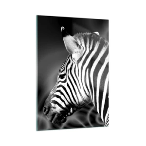 Quadro su vetro - Zebra nell'estetica in bianco e nero - 50x70cm - Il bianco è bianco, il nero è nero - Decorazione murale moderna per soggiorno e camera da letto ARTTOR