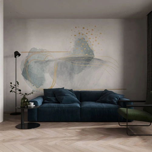 Fotomurali Premium Sand - Sui legami del grigio e dell'oro - Astrazione, Pezzo, Forme interessanti - 200x140 cm