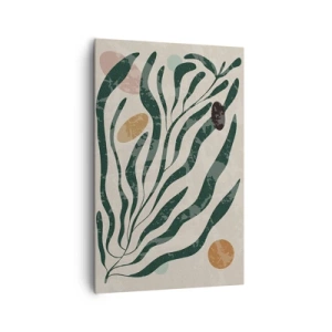 Quadro su tela - Stampe su Tela - Linee e forme organiche in verde e beige - 80x120cm - Tra il verde - Decorazione murale moderna per soggiorno e camera da letto ARTTOR